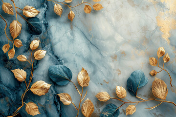 abstract background with leaves and flowers flatlay