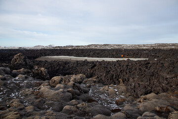 Aftermath of the lava after the second eruption near Grindavik in Iceland