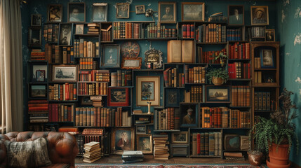 A wall-mounted bookshelf showcasing a curated collection of beloved novels and cherished mementos.