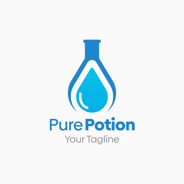 Vector Illustration for Pure Potion Logo: A Design Template Merging Concepts of a water drop and Potion Bottle Shape