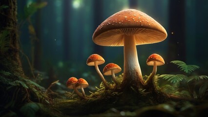 Mushroom Wallpaper ,Fantasy Wallpaper, 4K, Mushroom Light, Fantasy Mushroom, Jungle, Forest Mushroom, Jungle Background - obrazy, fototapety, plakaty
