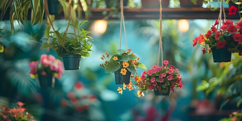 Fake flowers on ceiling: Detailed view in botanical shop. Concept Botanical Shop, Floral Decor, Ceiling Display, Artificial Flowers, Detailed View