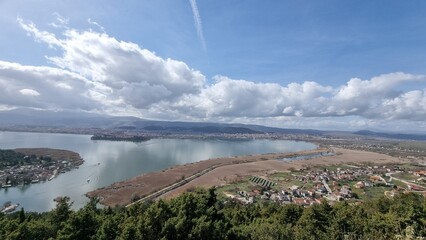 ioannina city greece in spring sunny day, lake pamvotis