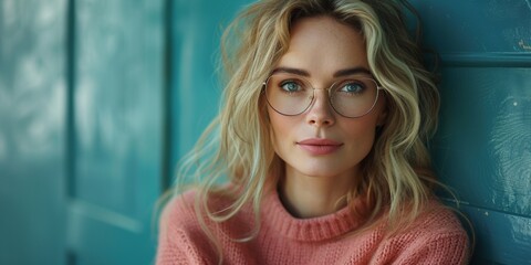 A sensual and fashionable blonde woman with stylish eyewear in an urban outdoor setting.