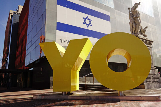 Philadelphia, PA - USA - 2-16-2024: The Weitzman Museum of American Jewish History and  the OY/YO sculpture by Deborah Kass in downtown Philadelphia