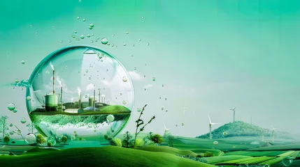 Rolgordijnen Bannière avec bulle en verre, concept de l'écologie et de la préservation de l'environnement  © Concept Photo Studio