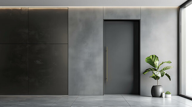 This is a render of a modern home's entryway.