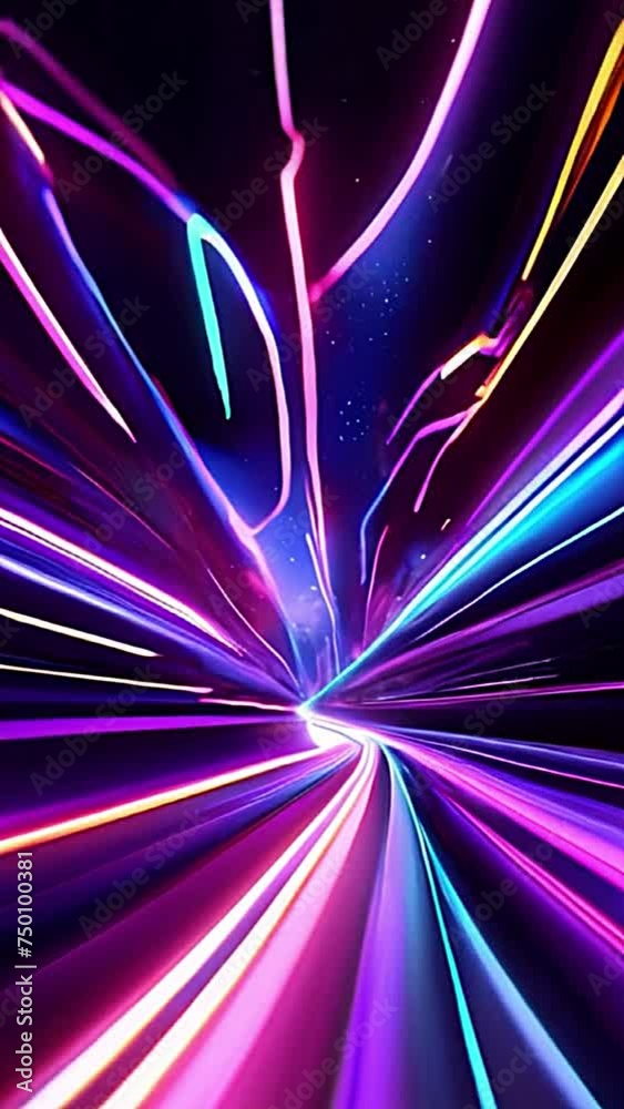 Wall mural 3d abstract neon background space and time strings, highway night lights. ultra violet rays, glowing