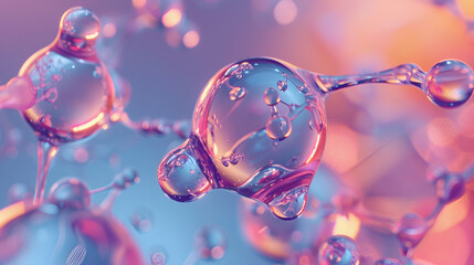 Liquid bubble, a molecule inside a liquid bubble against a background of splashing water DNA ,Molecule structure on blue background. 3d illustration. Abstract background ,3d illustration of molecule 