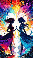 The background is two girls. LGBT love and friendship. wallpapers for a mobile phone.