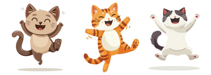 Obraz premium A joyful jumping smiling cat, vector illustration, isolated or white background 
