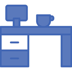 Desk Vector Line Filled Blue Icon