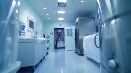 A sterilization room in a hospital showcasing modern medical equipment, including an autoclave for sterilizing instruments. - obrazy, fototapety, plakaty