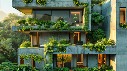 Green Urban Living, Modern Architecture Blending with Nature, Eco-Friendly Housing in the City