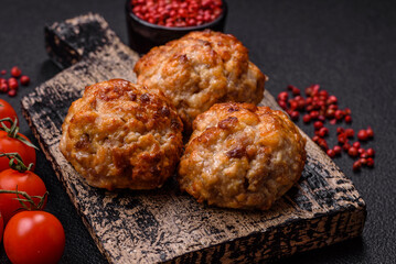 Delicious fresh fried minced fish cutlets with spices and herbs