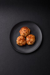 Delicious fresh fried minced fish cutlets with spices and herbs