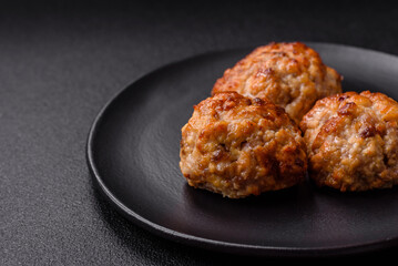 Delicious fresh fried minced fish cutlets with spices and herbs