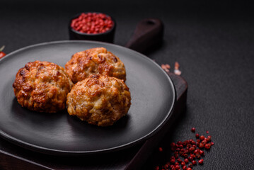 Delicious fresh fried minced fish cutlets with spices and herbs