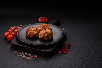 Delicious fresh fried minced fish cutlets with spices and herbs