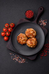 Delicious fresh fried minced fish cutlets with spices and herbs