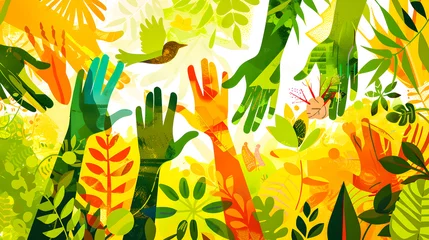  Mains colorés avec feuilles, concept de la préservation de l'environnement par tous © Concept Photo Studio