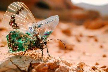 Robot papillon avec ailes translucides
