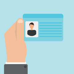 Hand holding the id card. Vector illustration flat design.