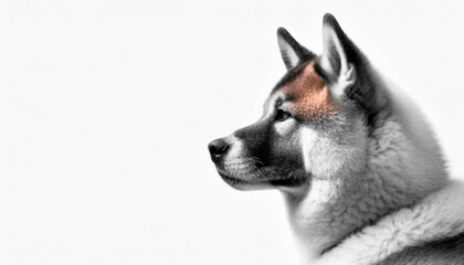Akita portrait, muzzle side view isolated over white