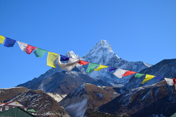Beautiful Himalayan mountains with Tibetan prayer flags