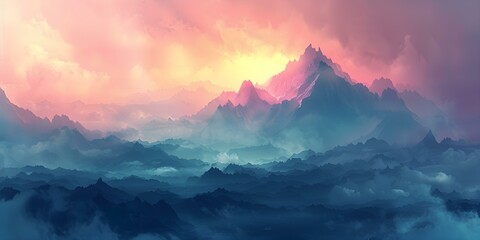Silhouetted mountains beneath drifting clouds a peaceful and serene environment. Concept Mountain Silhouettes, Cloudy Skies, Serene Landscapes