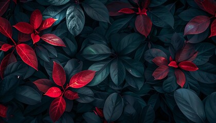Gloomy dark blue and red leaves.Professional stock background - obrazy, fototapety, plakaty