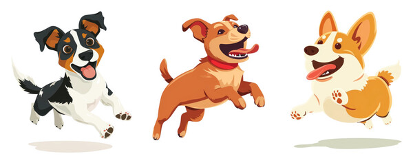  A joyful jumping smiling dog, vector illustration, isolated or white background 