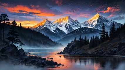 Foto auf Acrylglas sunrise over the mountains © Enfal