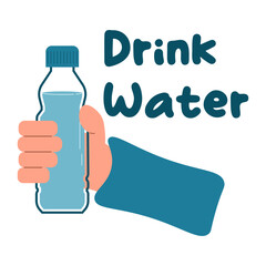 Drink more water. Hands hold containers of water. Vector illustration