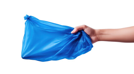 Hand holding a black garbage bag, hand throwing away garbage isolated on transparent and white background.PNG image.