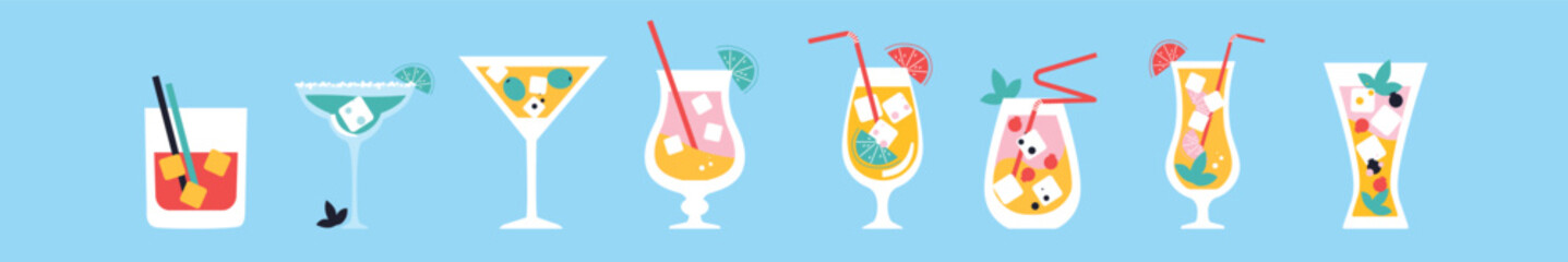 Summer Cocktail Party. Drinks set. Bar Menu Design Template. Happy Hour. Vector illustration
