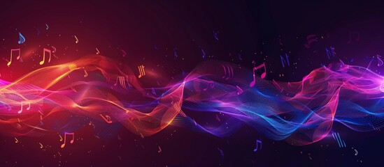 Abstract music background glowing with notes tones dancing. generative AI image