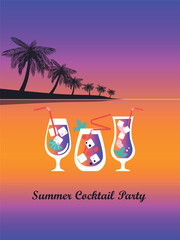 Summer Cocktail Party. Drinks set. Bar Menu Design Template. Happy Hour. Vector illustration