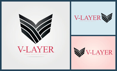 Obraz premium letter v layer geometric shapes epaulettes modern logo set design template