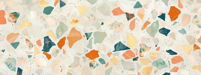 Terrazzo marble flooring texture with colored chips. Natural stone, granite, marble, quartz, limestone, concrete. Beige background