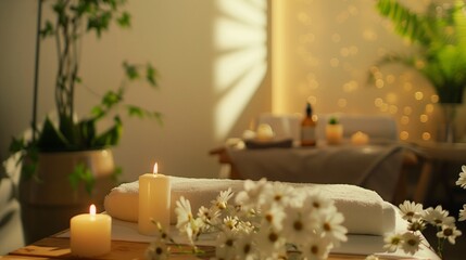 Peaceful Escape: Warm Stones, Fresh Flowers, and Soothing Candles for Ultimate Relaxation