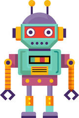 Naklejka premium Futuristic Robot Colorful Character Design, Modern Style Vector Illustration for Innovative Concepts in Technology, Sci-Fi, and Digital Art, Perfect for Animation, Robotics, and Futuristic Themes