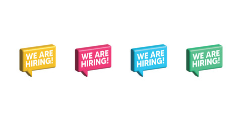 We Are Hiring 3d Label Sign Vector Set Illustration