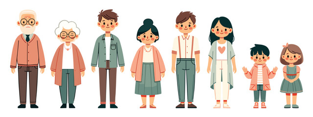 Cute cartoon family member portriat.