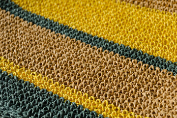Raffia knitting texture close-up. Crochet from ECO material.