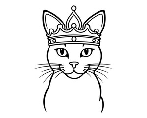 cat wearing crown, queen cat line art, white cat, royal cat, royalty, milk