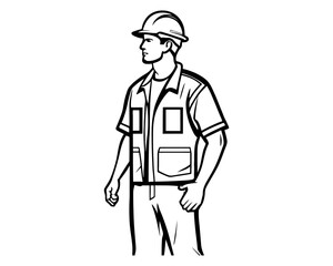 worker in uniform, man working, construction manager, man wearing protective jacket, helmet and gear