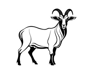 silhouette of a goat isolated on white, mutton meat, farm animal, milk, horns, cattle, herd, village