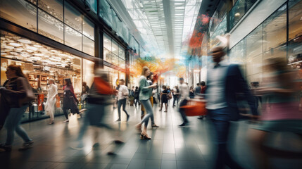 Indoor scene with numerous people in motion