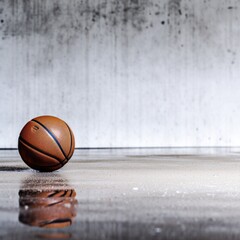 Basketball on Hardwood Court Floor
